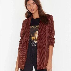 New NASTY GAL Say It Stripe Copper Velvet Blazer 2 MSRP $128 NWOT